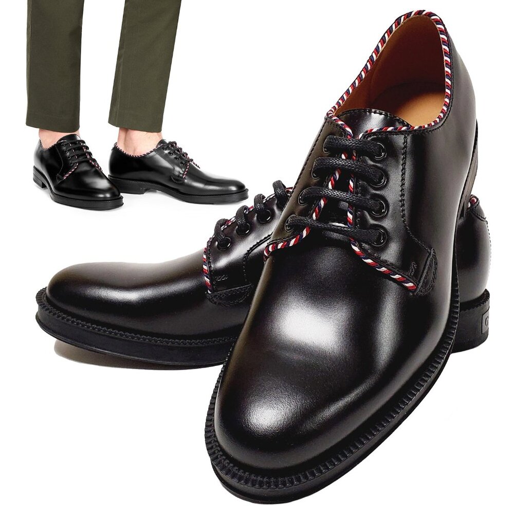 GUCCI SHOES MENS BLACK LEATHER SYLVIE PIPING LACE UP OXFORDS LOAFERS 7 / US 7.5